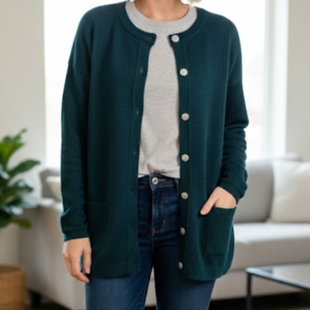 James Pringle Weavers British Isles Womens Wool Cardigan Sweater Knit Green M